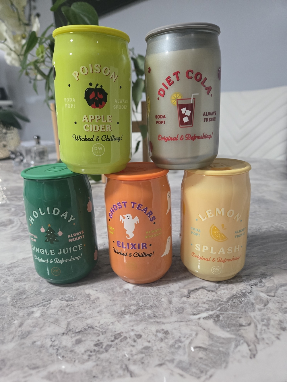 Novelty Soda Can Candles Set - Lime, Silver, Green, Orange, Cream
